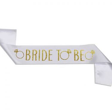 סרט גוף Bride To Be לבן עם כיתוב זהב