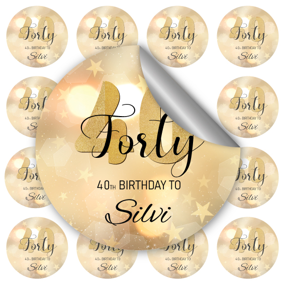 12 מדבקות עגולות גדולות יום הולדת 40 כוכבים - Hula