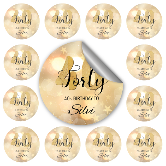 24 מדבקות עגולות יום הולדת 40 כוכבים - Hula