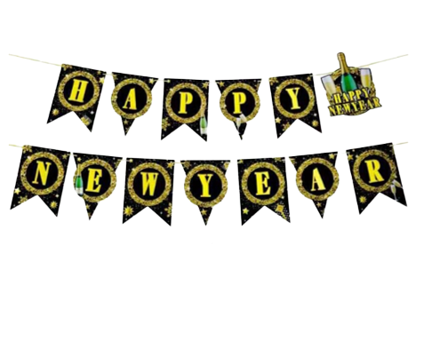 שרשרת דגלים HNY-שחור זהב נצנצים