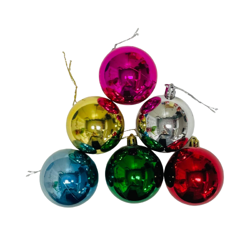 6 כדורים מטאלים צבעוניים לעץ כריסמס 6 ס”מ