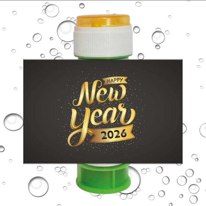 8 מדבקות לבועות סבון סילבסטר 2026 שחור זהב