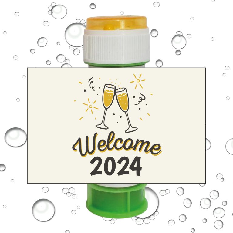 8 מדבקות לבועות סבון סילבסטר 2024 כוסות שמפניה