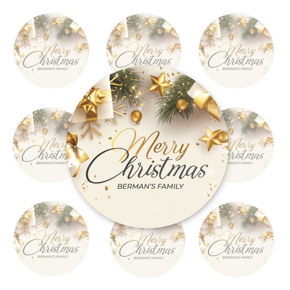 24 מדבקות עגולות כריסמס בזהב