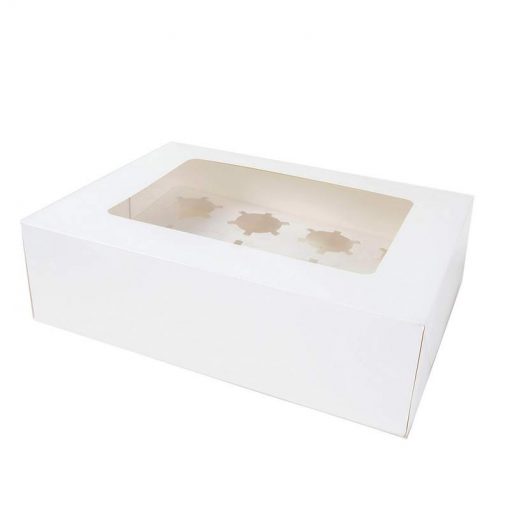 קופסת קרטון לבנה ל-12 קאפקייקס