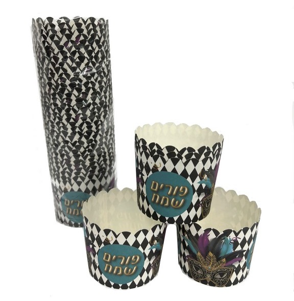 40 עטרות קאפקייקס-פורים שמח מסכות שחור לבן