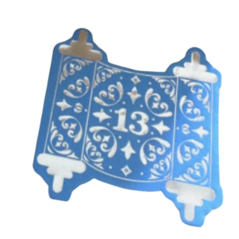 16 מפיות בר מצווה בצורת ספר תורה כחול כסף