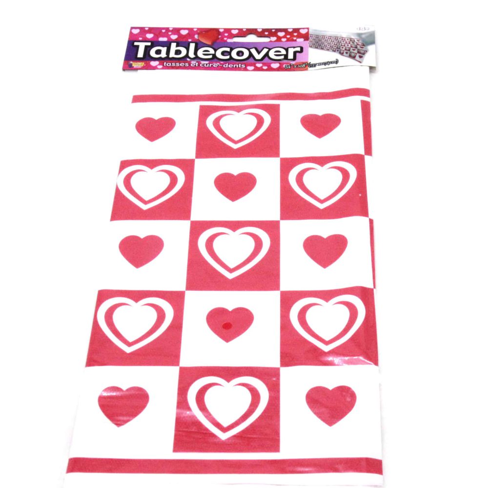 מפת שולחן משבצות לבבות אדום לבן