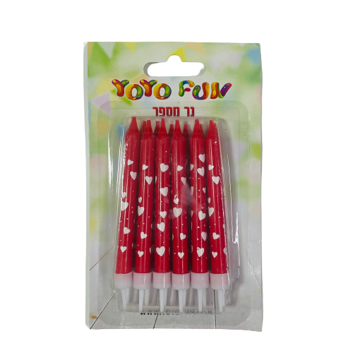 10 נרות ג’מבו אדומים לבבות לבנים