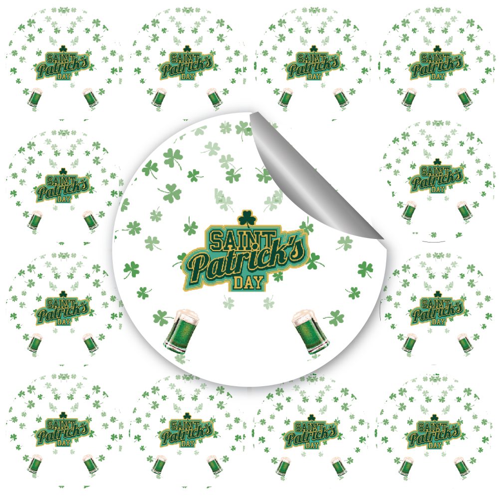 24 מדבקות עגולות-סנט פטריק ירוק זהב