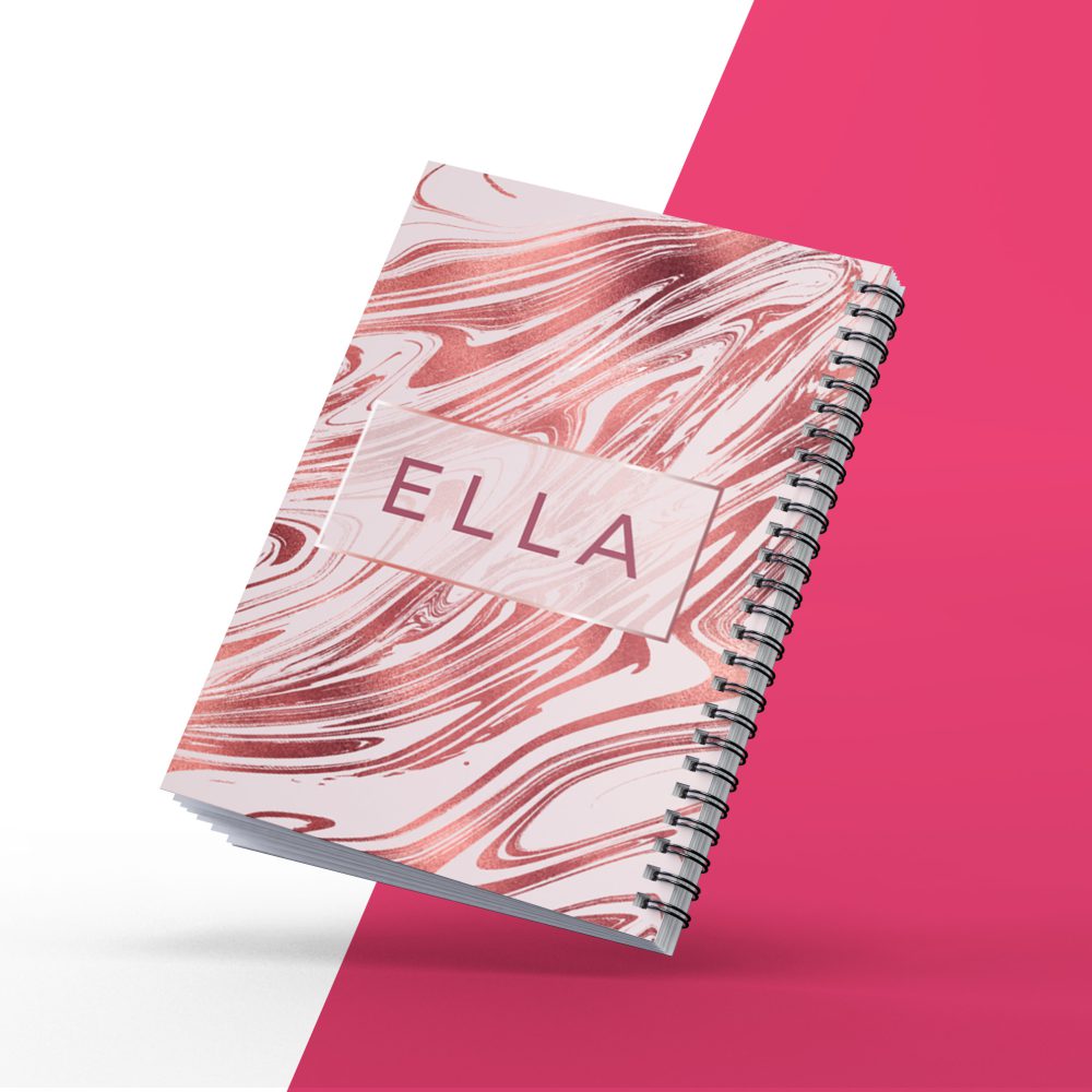 מחברת ממותגת-שיש רוז גולד