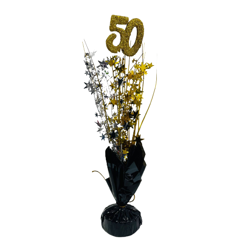 מרכז שולחן פרנזים שחור זהב יום הולדת 50
