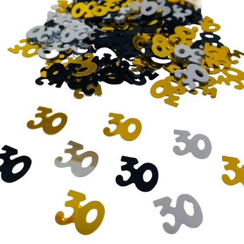 קונפטי יום הולדת 30 שחור זהב כסף