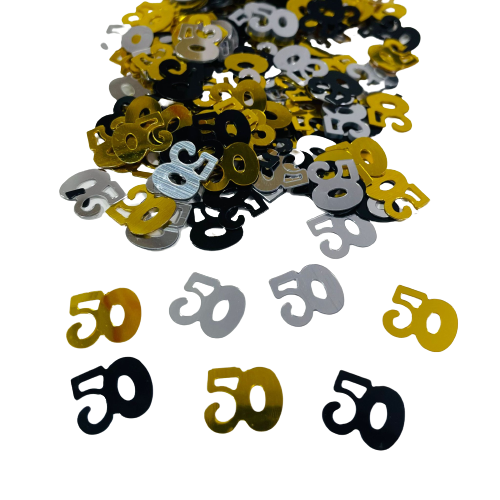 קונפטי יום הולדת 50 שחור זהב כסף