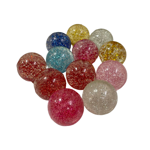 מארז 12 כדורים קופצים שקוף נצנצים