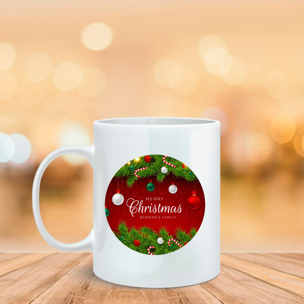 ספל מודפס כריסמס באדום וירוק