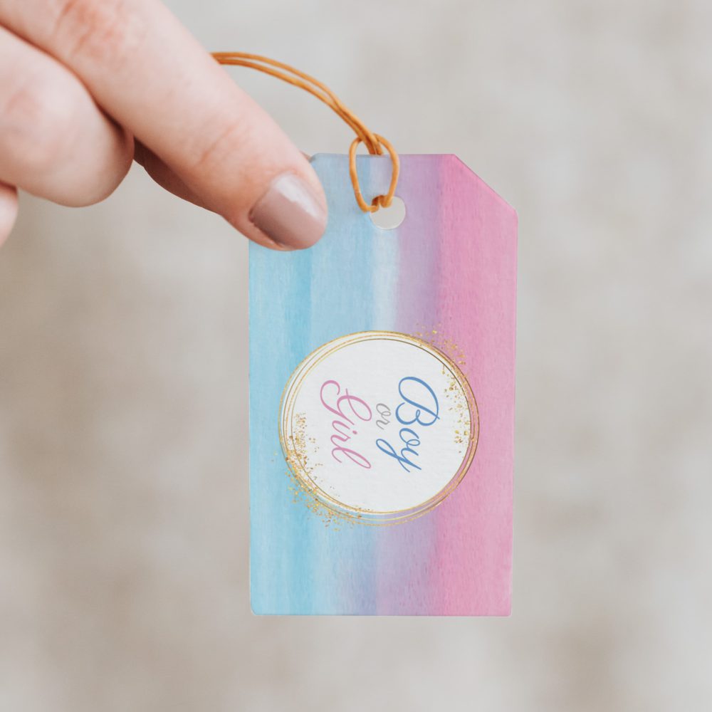 18 תויות לקשירה בעיצוב גילוי מין העובר צבעי מים