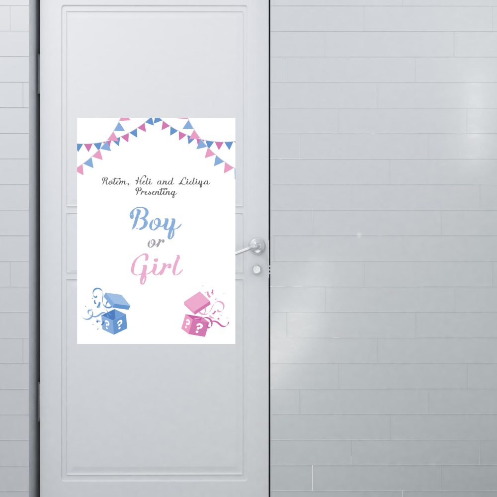 שלט כניסה ממותג | גילוי מין העובר רקע לבן