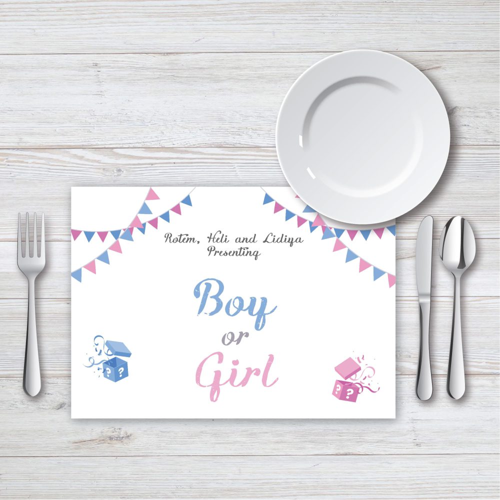 פלייסמנט מעוצב | גילוי מין העובר רקע לבן