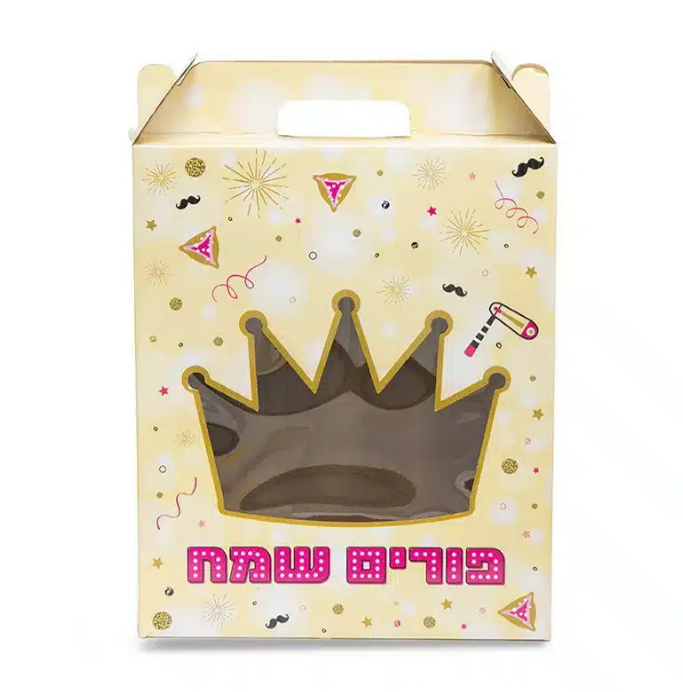 קופ’ קרטון עם חלון | פורים שמח בועות | 25/30/9 ס”מ