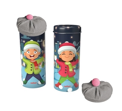 קופת פח לכריסמס עם כובע גרב ושוקולד ממולא