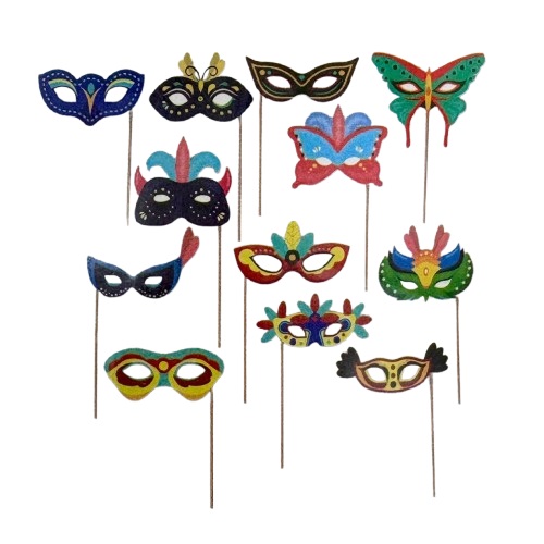 12 אביזרים על מקל מסכות פורים