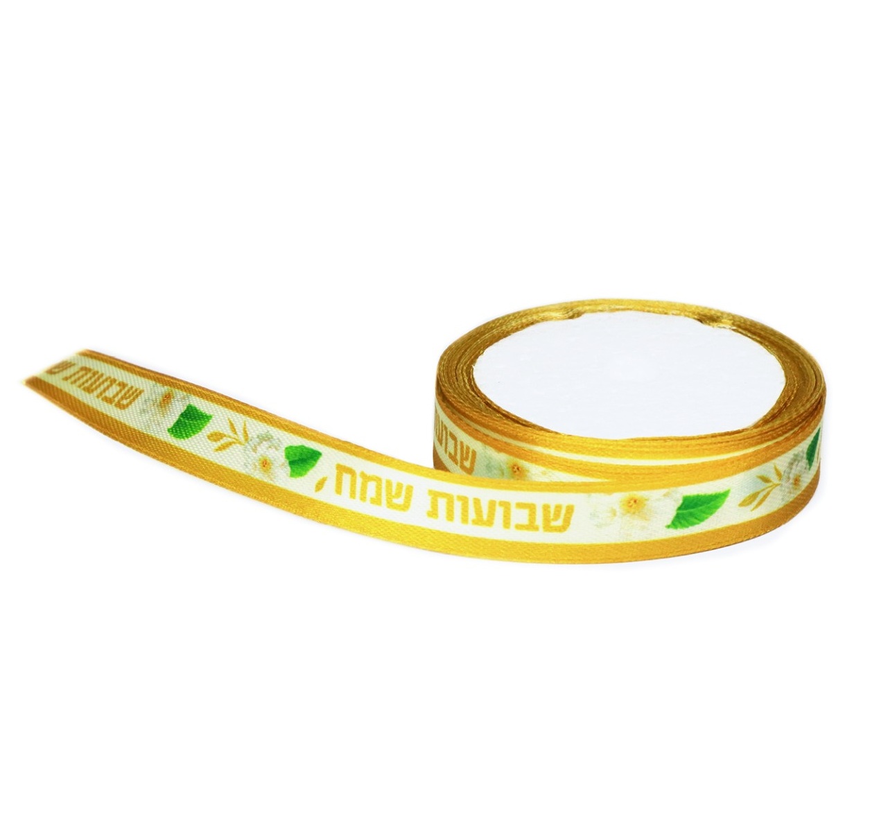 סרט סאטן שבועות שמח פרחוני זהב