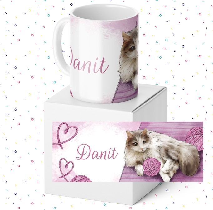 ספל מודפס-חתול בסגול