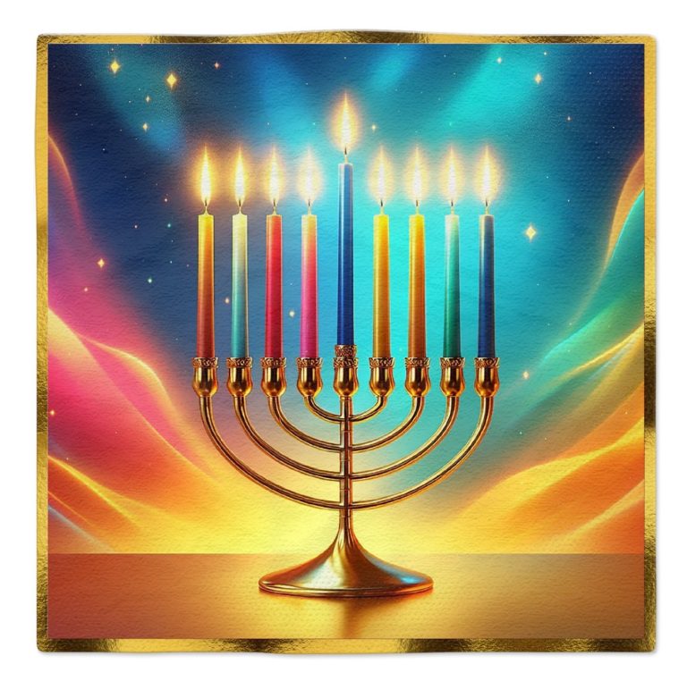 16 מפיות חנוכיה צבעי אש והטבעת זהב