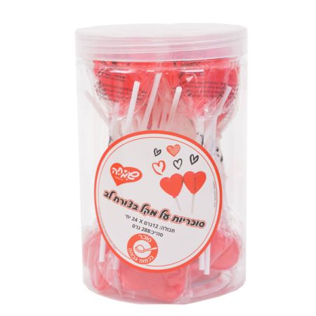 24 סוכריות על מקל לב אדום
