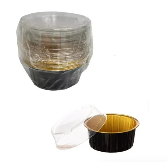 6 תבניות אלומניום שחור זהב+מכסה | 140 מ”ל