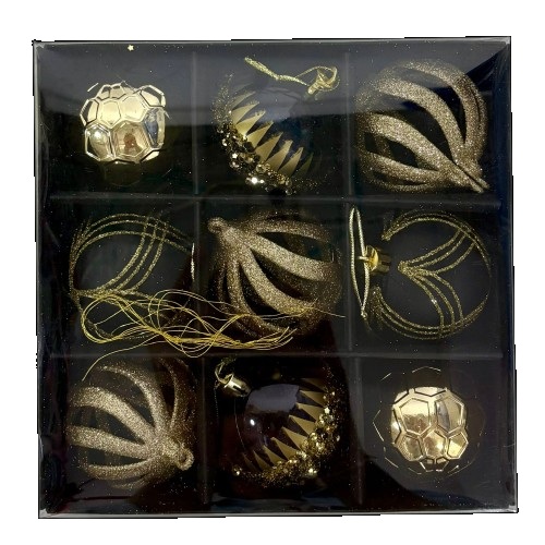 9 קישוטי עץ שחור זהב