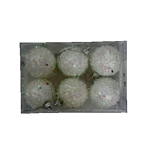 6 כדורי עץ נצנצנים לבן משולגים