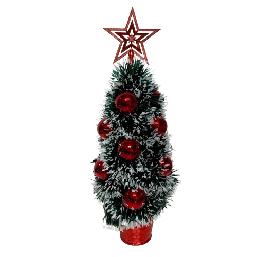 עץ דקורציה למרכז שולחן עם כוכב וכדורים מקושטים