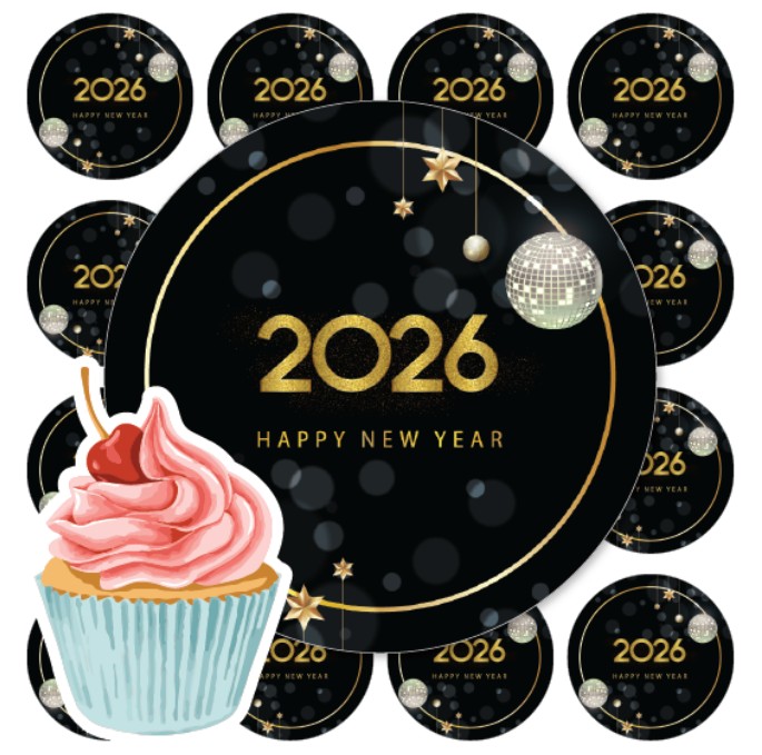 דף סוכר לקאפקייקס סילבסטר 2026 דיסקו