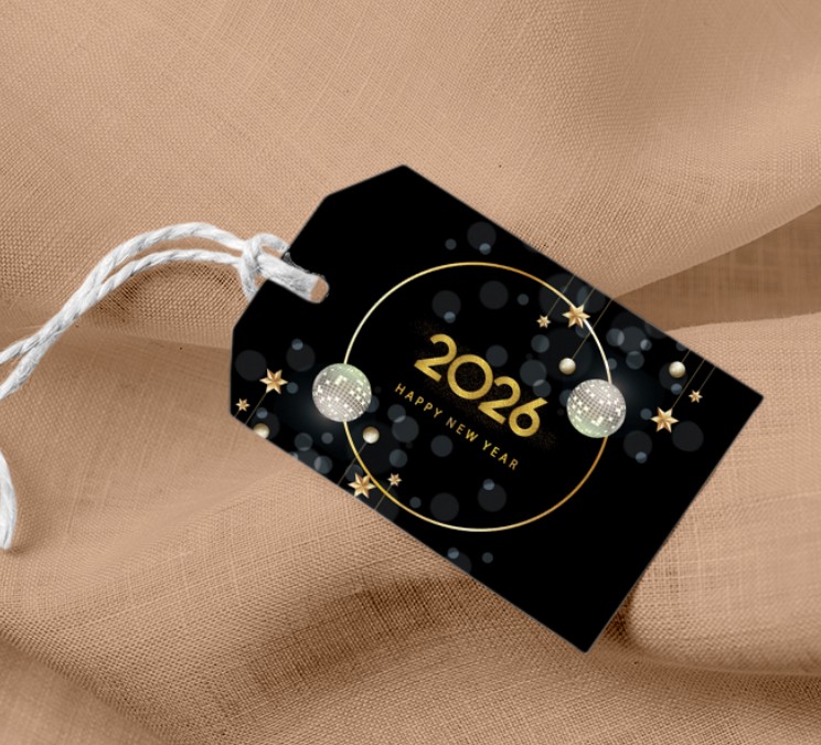 18 תויות לקשירה בעיצוב סילבסטר 2026 דיסקו