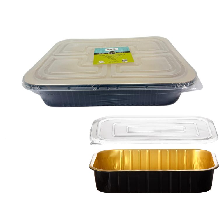 2 תבניות אלומיניום עם מכסה שחור זהב 37/27/6 ס”מ