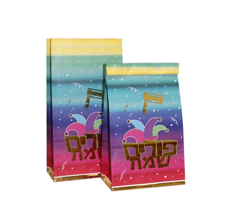 10 שקיות בסיס פורים שמח אומברה זהב 24*13 ס”מ