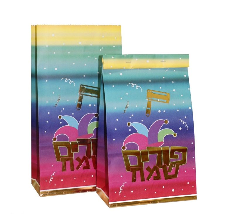 10 שקיות בסיס פורים שמח אומברה זהב 30*15.5 ס”מ