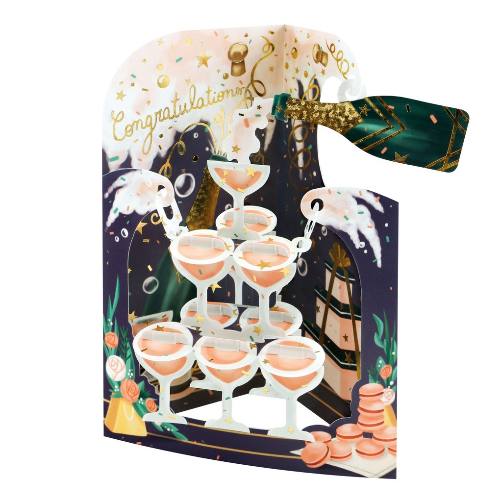 כרטיס ברכה תלת מימד גדול | מגדל שמפניה