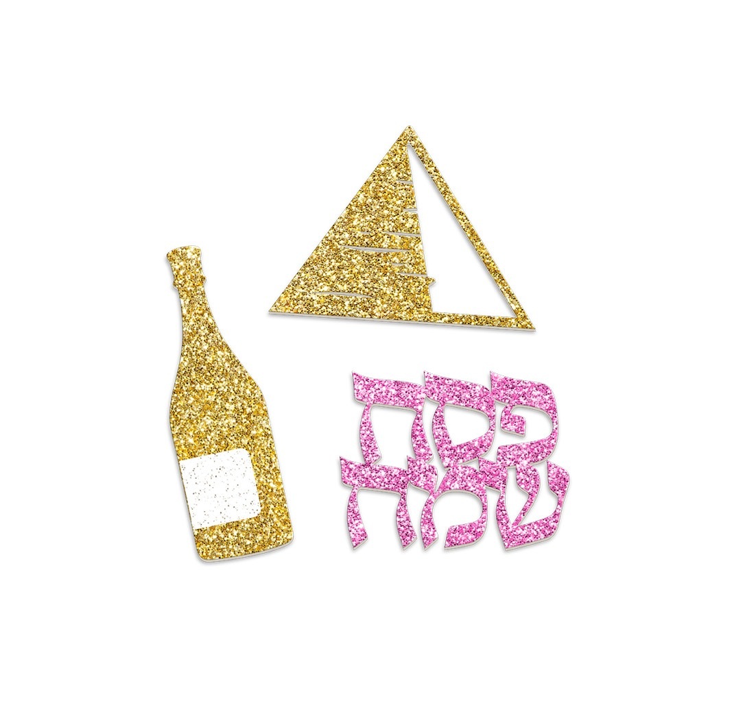 12 קישוטי שולחן פסח גליטר זהב ורוד
