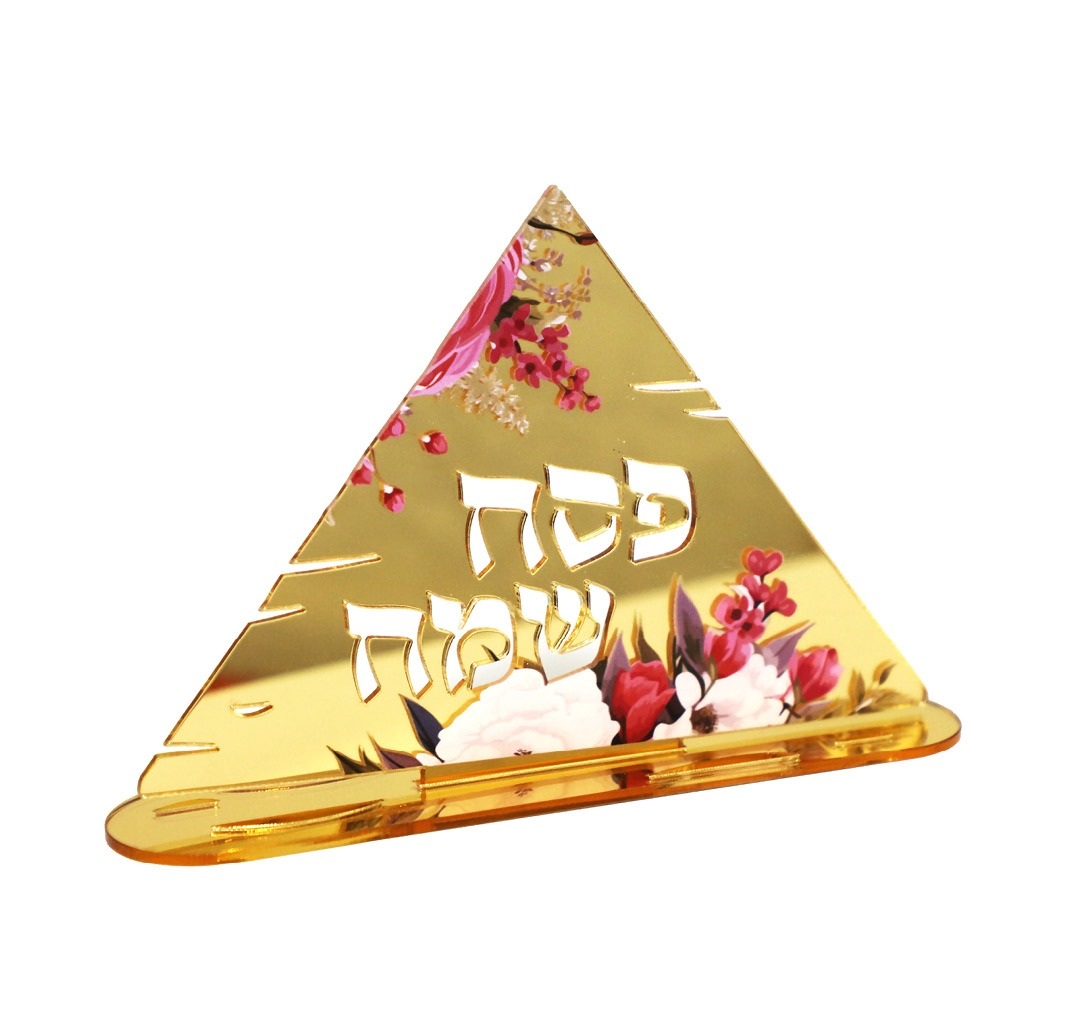 מרכז שולחן פירמידה זהב פרחוני ורוד