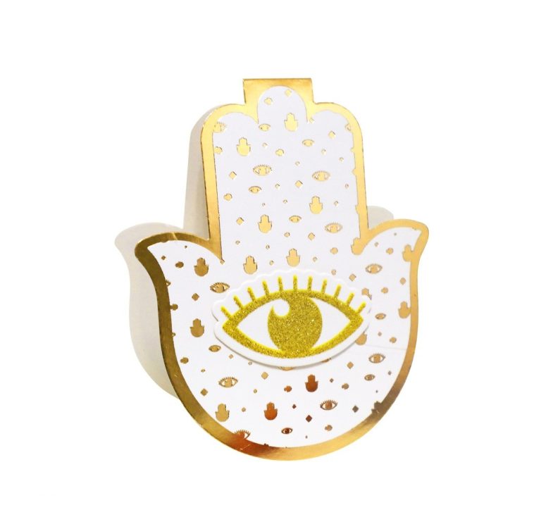 כרטיס מתקפל תלת מימד חמסה נצנץ זהב