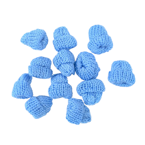 12 קישוטי כובעי צמר מיני כחול