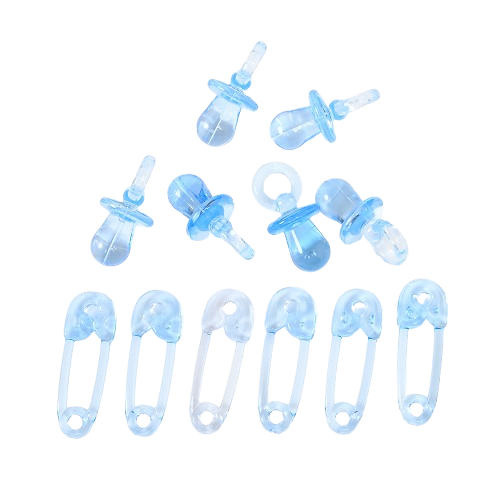 12 קישוטי פלסטיק מוצץ+סיכת ביטחון כחול