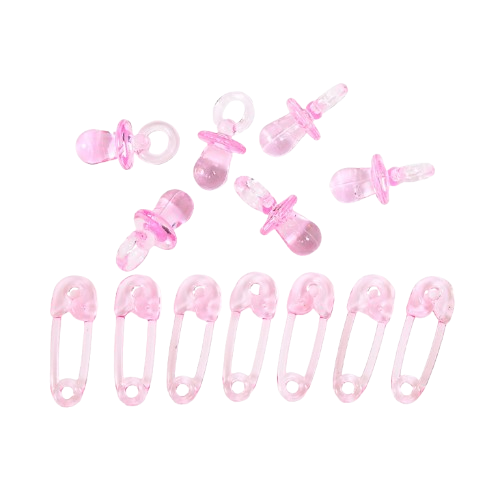 12 קישוטי מוצץ+סיכת ביטחון ורוד