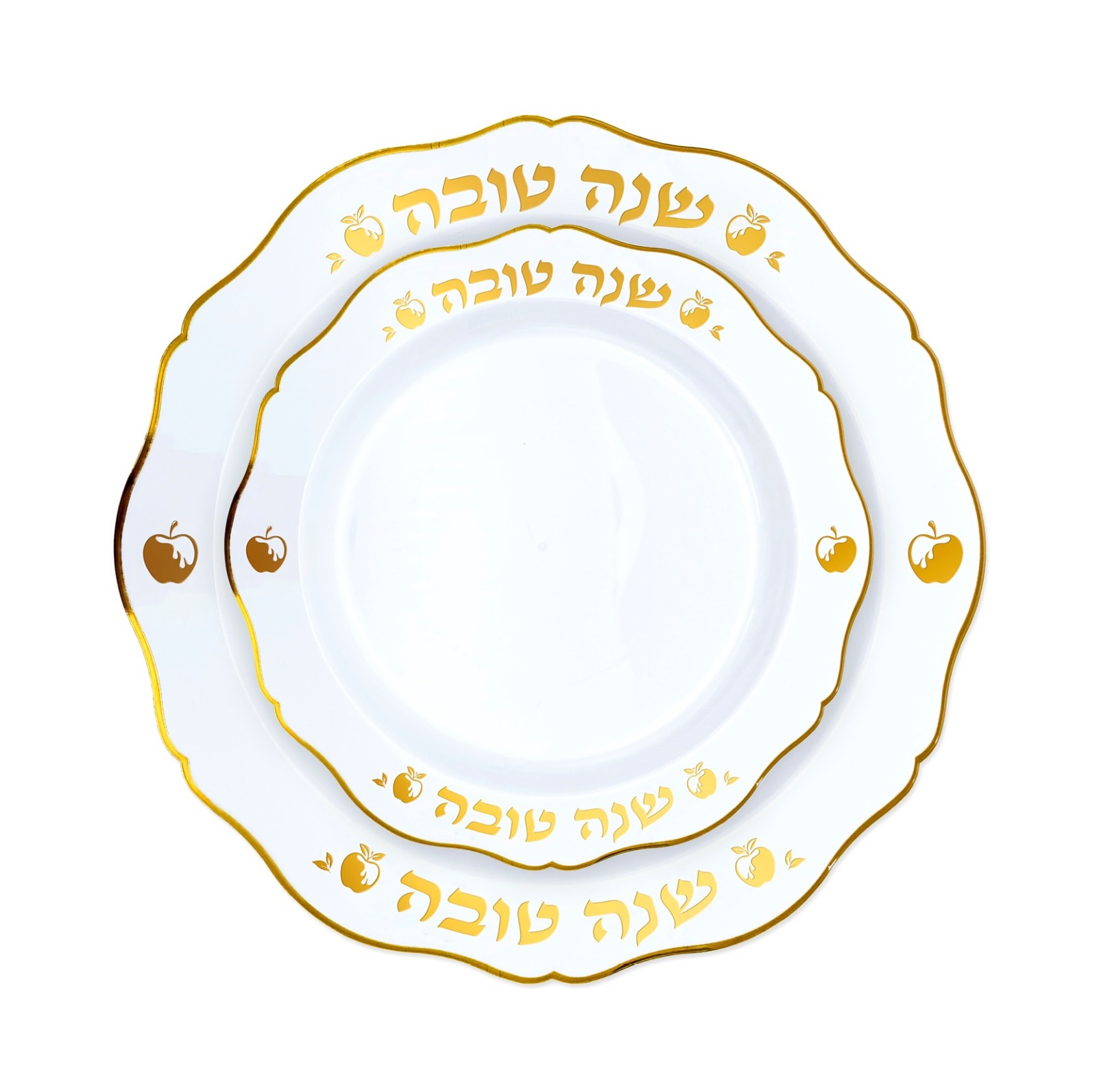 סט 16 צלחות שנה טובה | לבן זהב