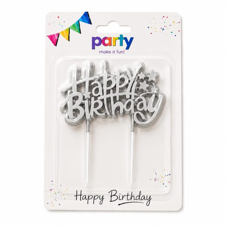 נר Happy Birthday מחובר כסף