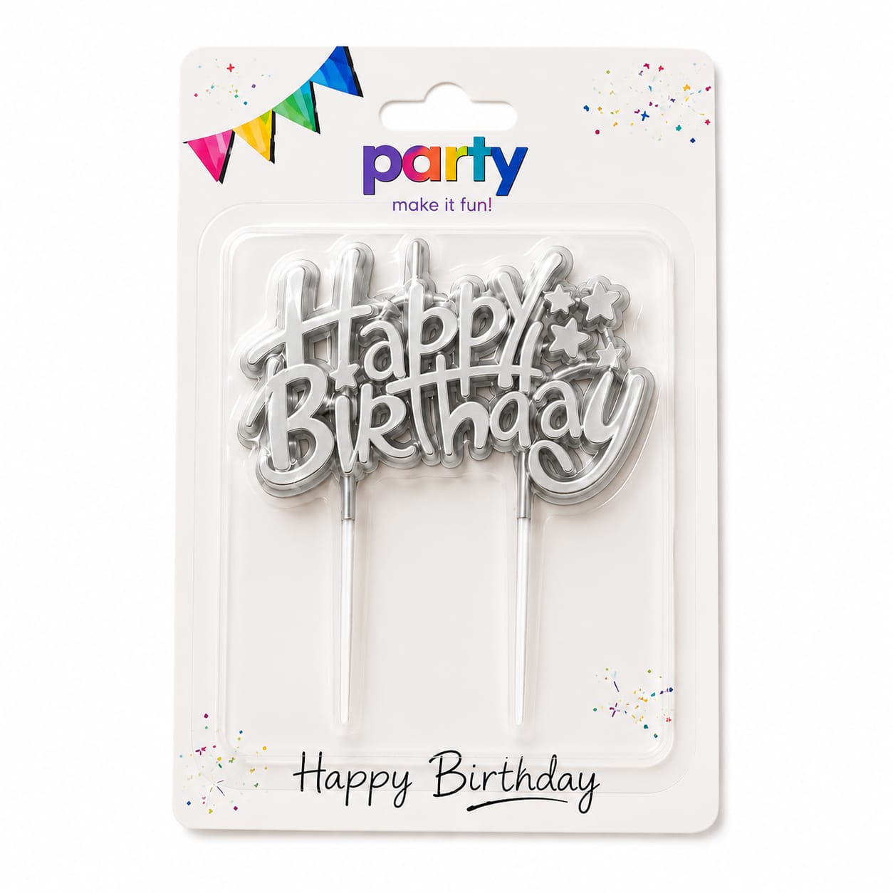 נר Happy Birthday מחובר כסף