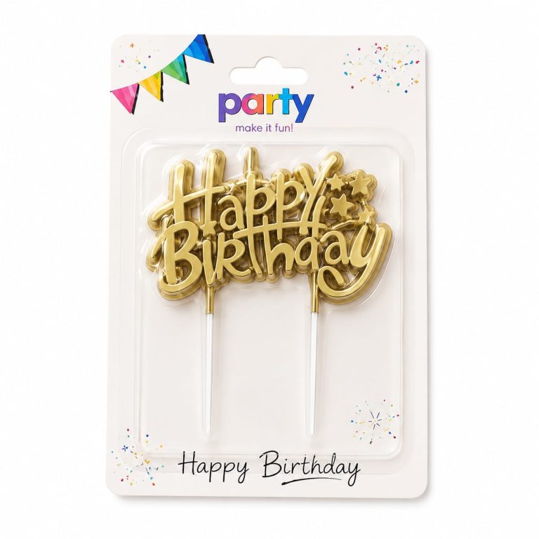 נר Happy Birthday מחובר זהב